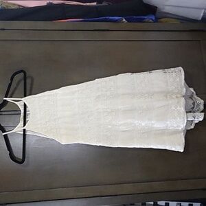 REWIND girls white lace over white satin sleeveless spiaghetti strap high/low